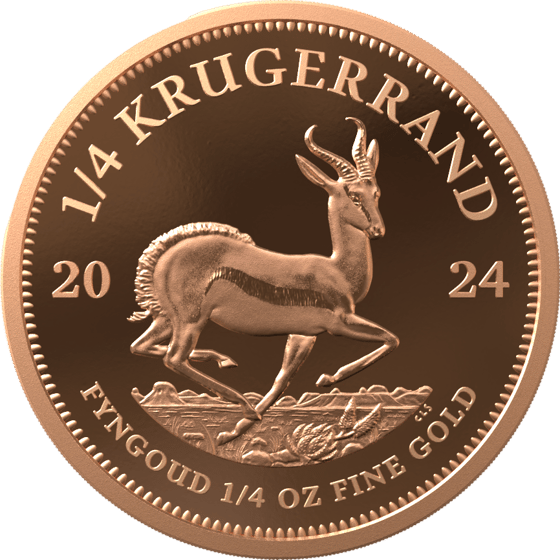 Lado con el springbok en pleno salto, encima la inscripción KRUGERRAND y a izquierda y derecha el año 2024