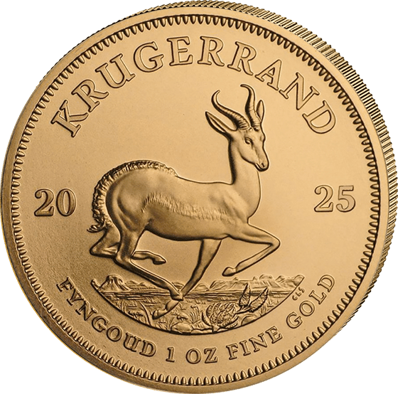 Seite mit dem Springbock im Sprung, darüber KRUGERRAND und links und rechts die Jahreszahl 2025