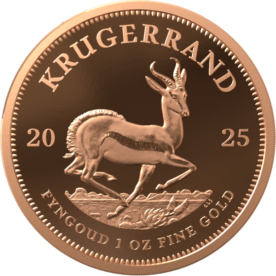 Seite mit dem Springbock im Sprung, darüber KRUGERRAND und links und rechts die Jahreszahl 2025