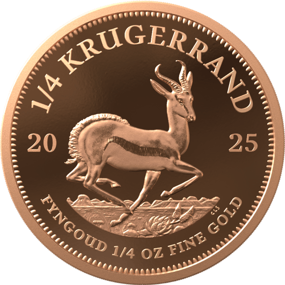 Seite mit dem Springbock im Sprung, darüber KRUGERRAND und links und rechts die Jahreszahl 2025
