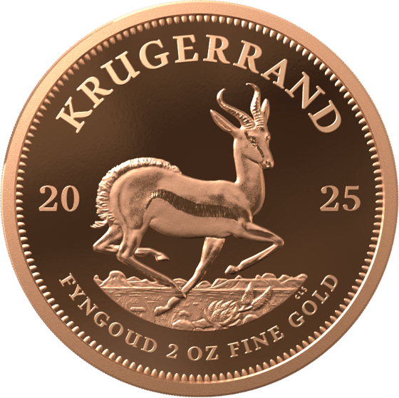 Seite mit dem Springbock im Sprung, darüber KRUGERRAND und links und rechts die Jahreszahl 2025
