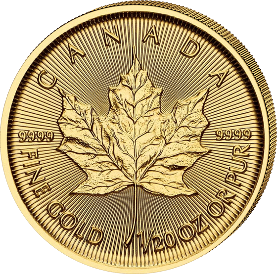 Seite mit dem Ahornblatt, darüber CANADA, am Rand Gewicht und Feinheit auf Englisch und Französisch