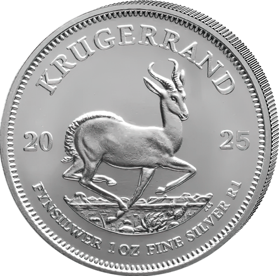 Seite mit dem Springbock im Sprung, darüber KRUGERRAND und links und rechts die Jahreszahl 2025