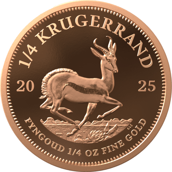 Seite mit dem Springbock im Sprung, darüber KRUGERRAND und links und rechts die Jahreszahl 2025