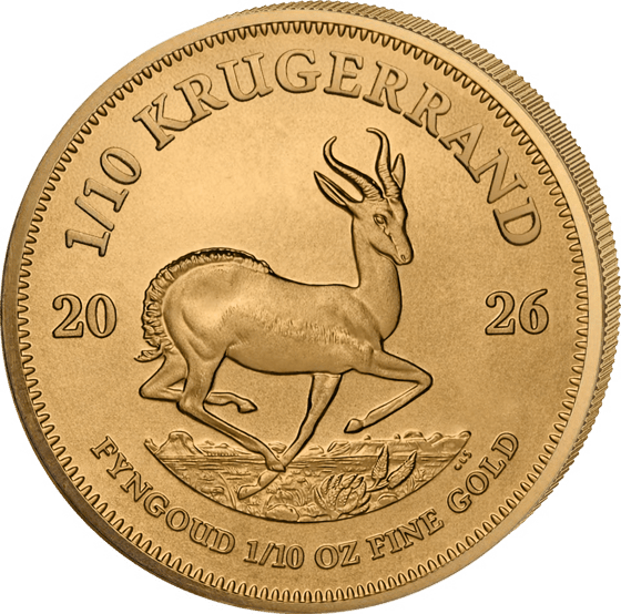 Seite mit dem Springbock im Sprung, darüber KRUGERRAND und links und rechts die Jahreszahl 2026
