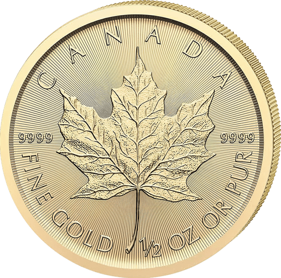 Lado con la hoja de arce, encima la inscripción CANADA y a lo largo del borde el peso y la ley en inglés y en francés