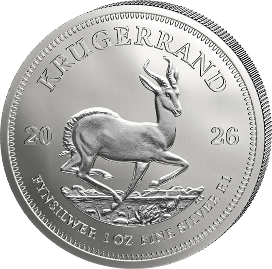 Side with the springbok in mid-leap, KRUGERRAND above it and the year 2026 to the left and right