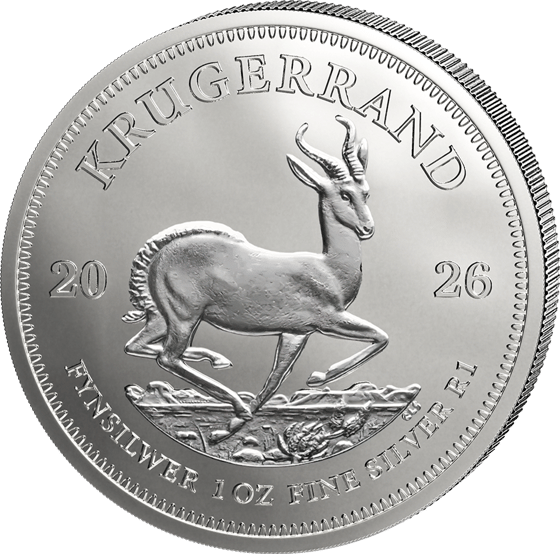 Lado con el springbok en pleno salto, encima la inscripción KRUGERRAND y a izquierda y derecha el año 2026