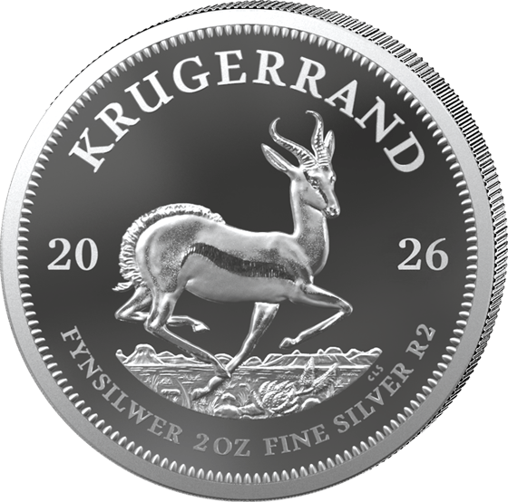 Lado con el springbok en pleno salto, encima la inscripción KRUGERRAND y a izquierda y derecha el año 2026