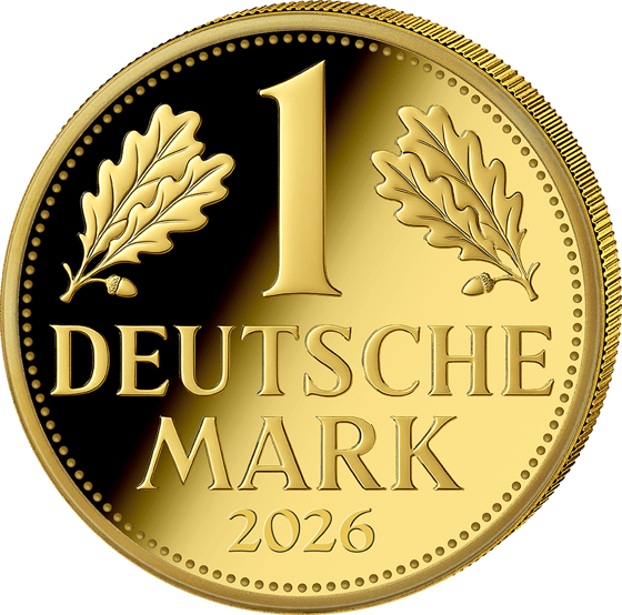 Value side with the large One between two oak twigs and the lettering Deutsche Mark