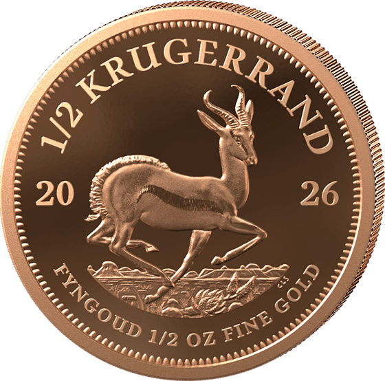 Lado con el springbok en pleno salto, encima la inscripción KRUGERRAND y a izquierda y derecha el año 2026