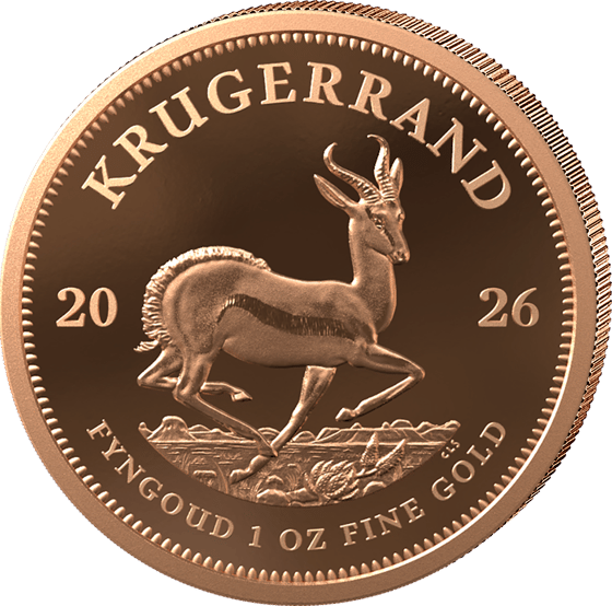 Seite mit dem Springbock im Sprung, darüber KRUGERRAND und links und rechts die Jahreszahl 2026
