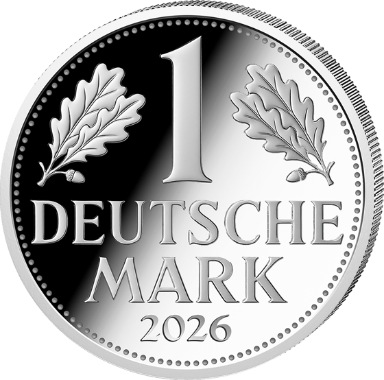 Value side with the large One between two oak twigs and the lettering Deutsche Mark