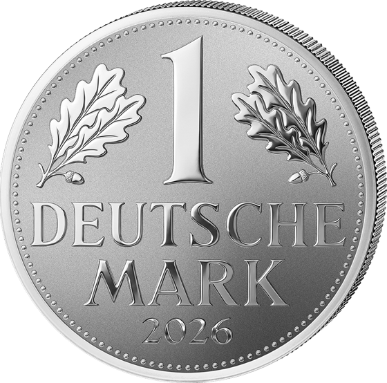 Value side with the large One between two oak twigs and the lettering Deutsche Mark