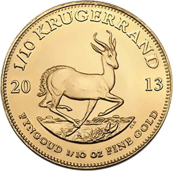 Lado con el springbok en pleno salto, encima la inscripción KRUGERRAND y a izquierda y derecha el año 2013