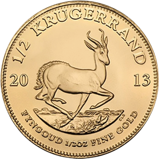 Lado con el springbok en pleno salto, encima la inscripción KRUGERRAND y a izquierda y derecha el año 2013