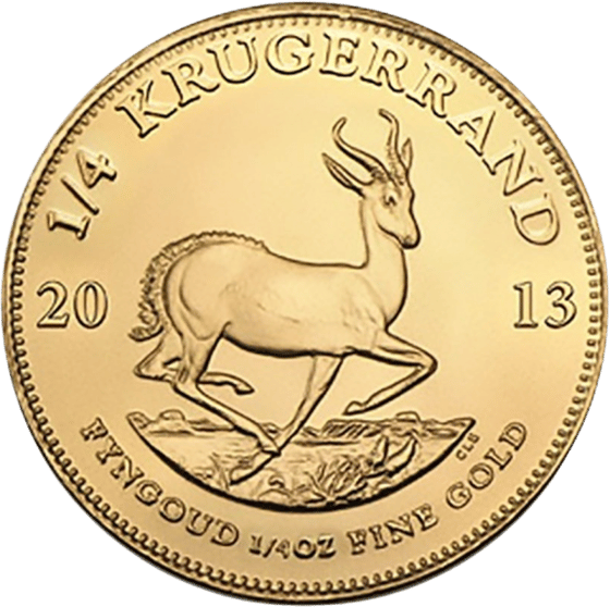 Lado con el springbok en pleno salto, encima la inscripción KRUGERRAND y a izquierda y derecha el año 2013