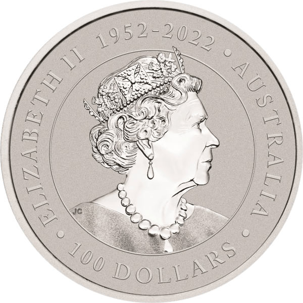 2023 obverse: Queen Elizabeth II in profile facing right, with the inscription ELIZABETH II 1952‑2022 AUSTRALIA 100 DOLLARS