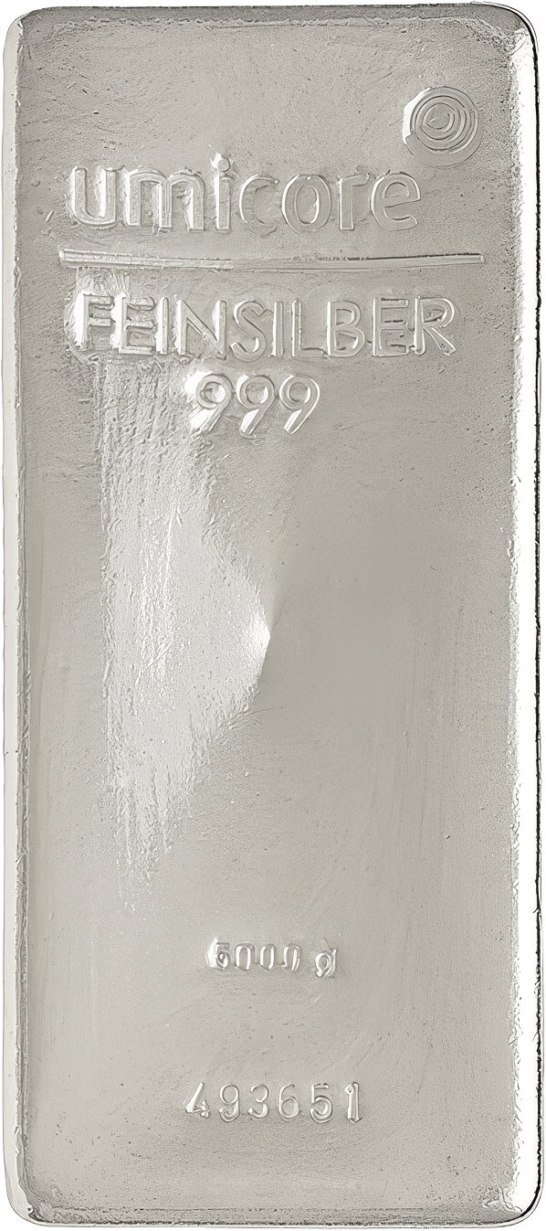 Beispielfoto: Silberbarren von Umicore mit 5 kg, im Stempel 999
