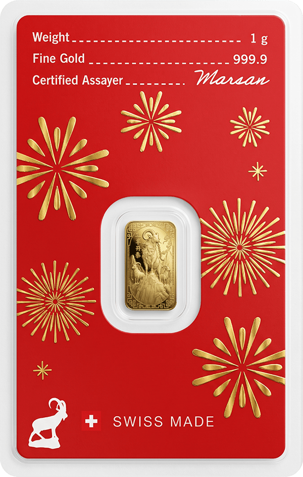 Front of the red card with weight, fineness, golden fireworks and the bar in its window