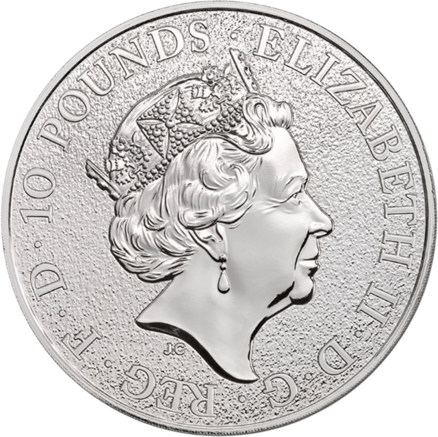 Queen’s Beasts 2017, 10 Unzen Silber, Wertseite