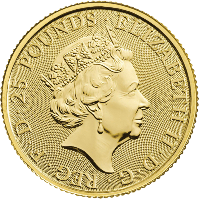 Queen’s Beasts 2019, 1/4 ounce gold, value side