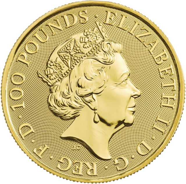 Queen’s Beasts 2020, 1 Unze Gold, Wertseite
