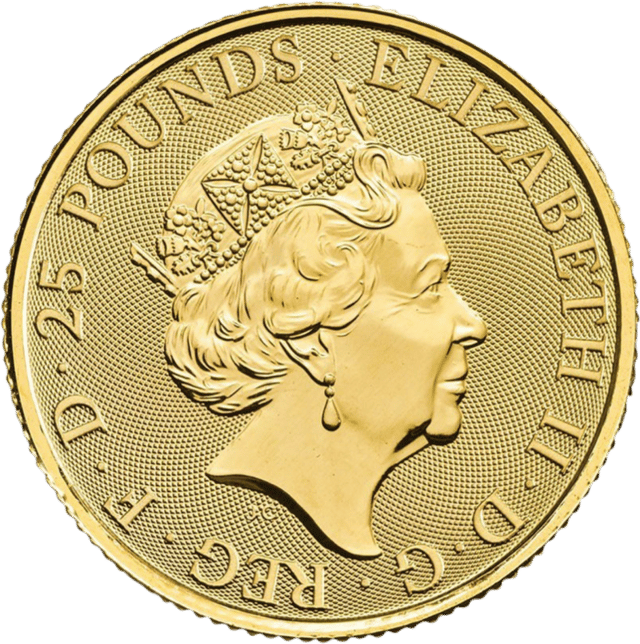Queen’s Beasts 2020, 1/4 troy ounce goud, waardezijde