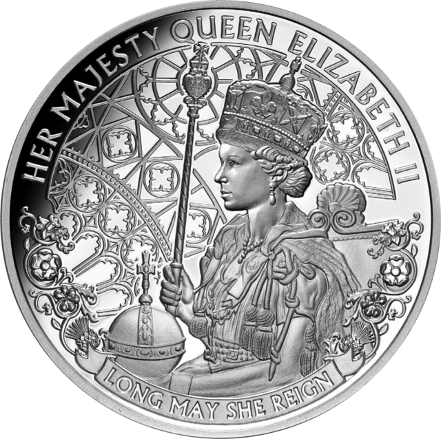 Isabel II 2020, 1 onza de plata, lado del motivo