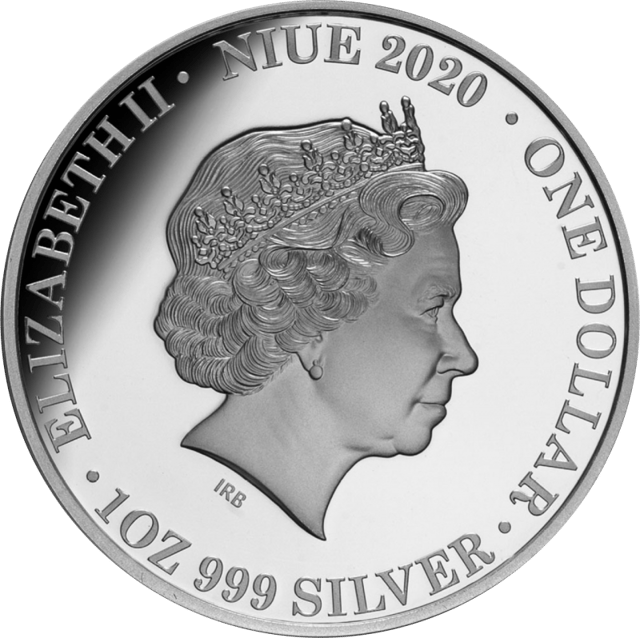 Isabel II 2020, 1 onza de plata, lado del valor