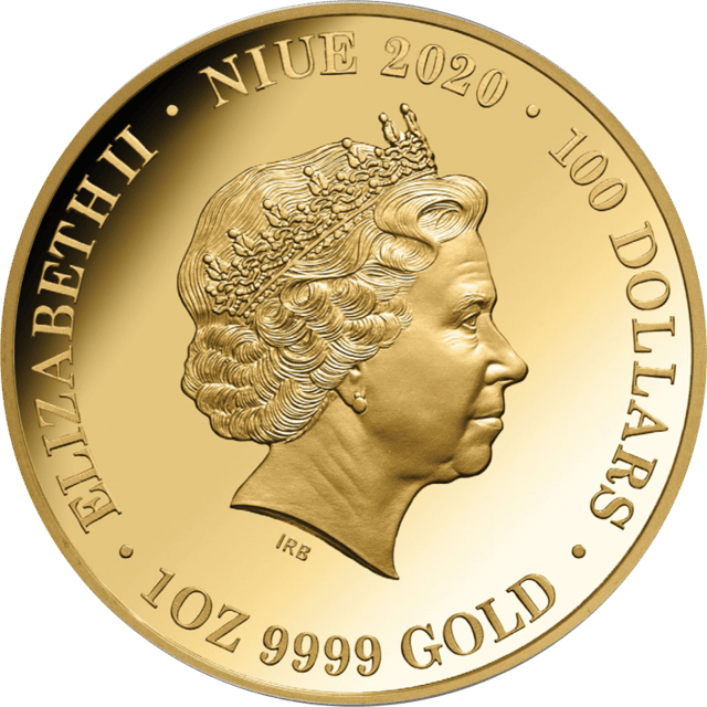 Elisabeth II. 2020, 1 Unze Gold, Wertseite