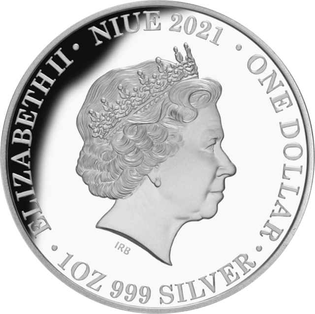 Elisabeth II. 2021, 1 Unze Silber, Wertseite