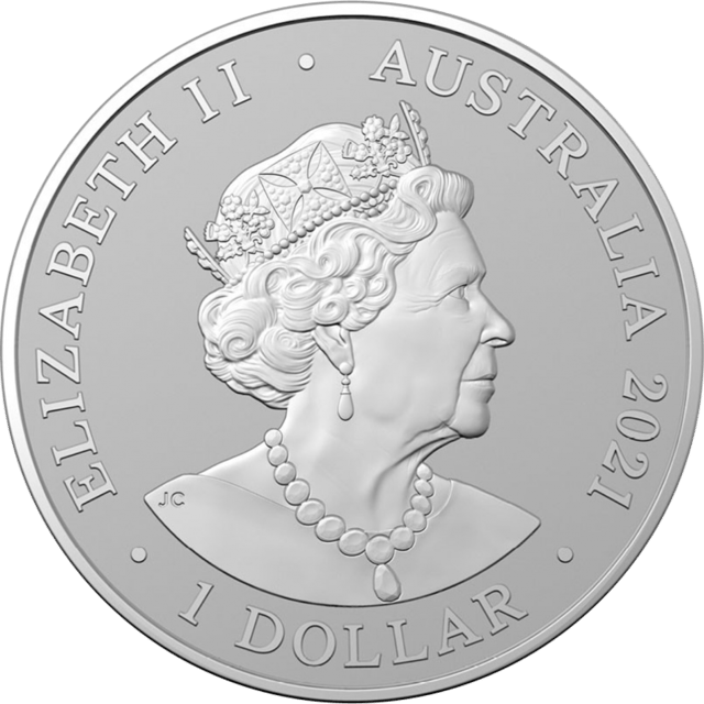 Jachtluipaard Australia Zoo 2021, 1 troy ounce zilver, waardezijde