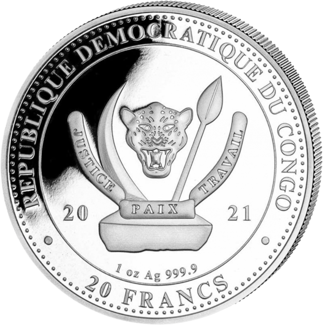 World’s Wildlife 2021, 1 troy ounce zilver, keerzijde