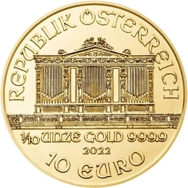 Seite mit REPUBLIK ÖSTERREICH über der Orgel, darunter Gewicht, Metall, Jahr und Nennwert