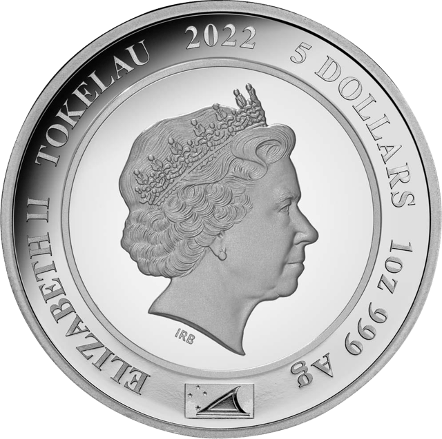 Elisabeth II. 2022, 1 Unze Silber, Wertseite
