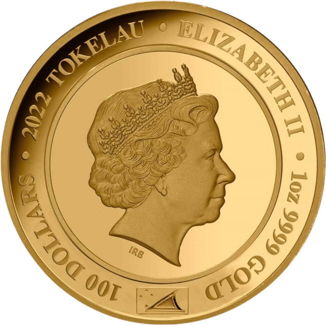 Elisabeth II. 2022, 1 Unze Gold, Wertseite