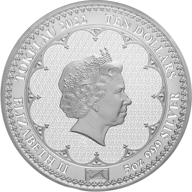 Elisabeth II. 2022, 5 Unzen Silber, Wertseite