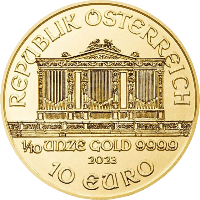 Lado con REPUBLIK ÖSTERREICH sobre el órgano y, debajo, el peso, el metal, el año y el valor nominal