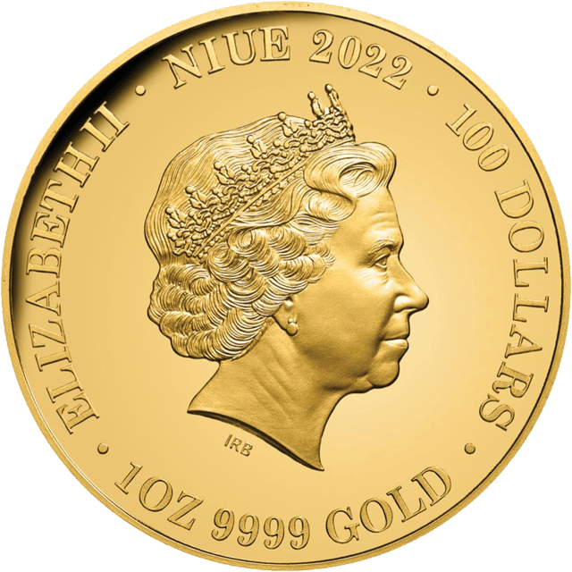 Elisabeth II. 2022, 1 Unze Gold, Wertseite