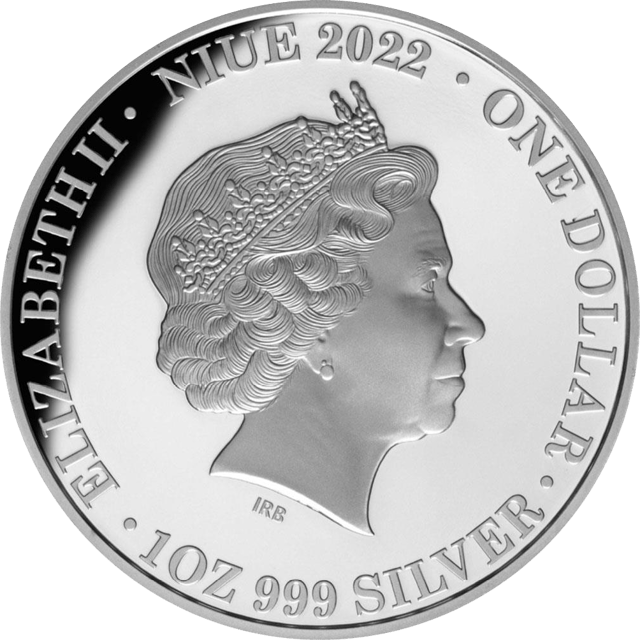 Isabel II 2022, 1 onza de plata, lado del valor