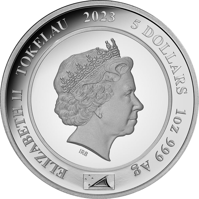 Elisabeth II. 2023, 1 Unze Silber, Wertseite