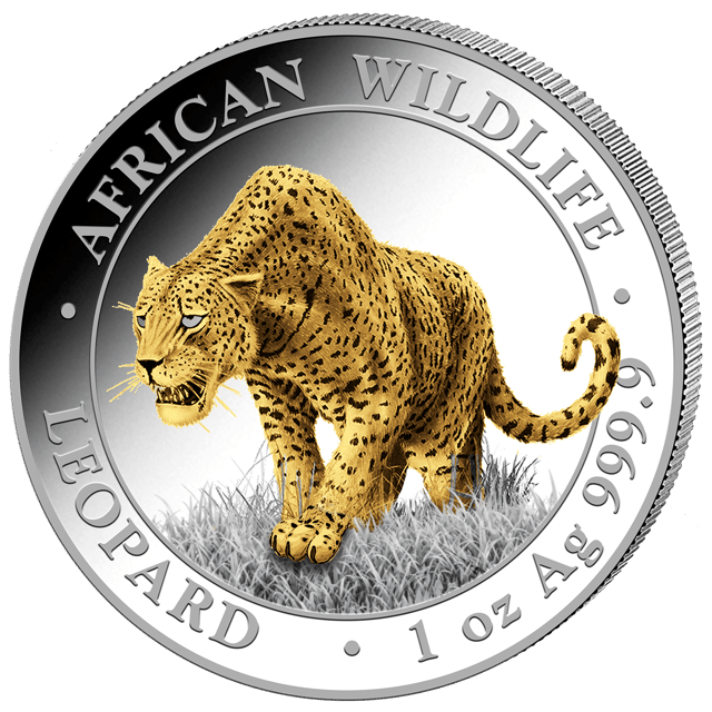African Wildlife Leopard 2023, 1 onza de plata, lado del motivo