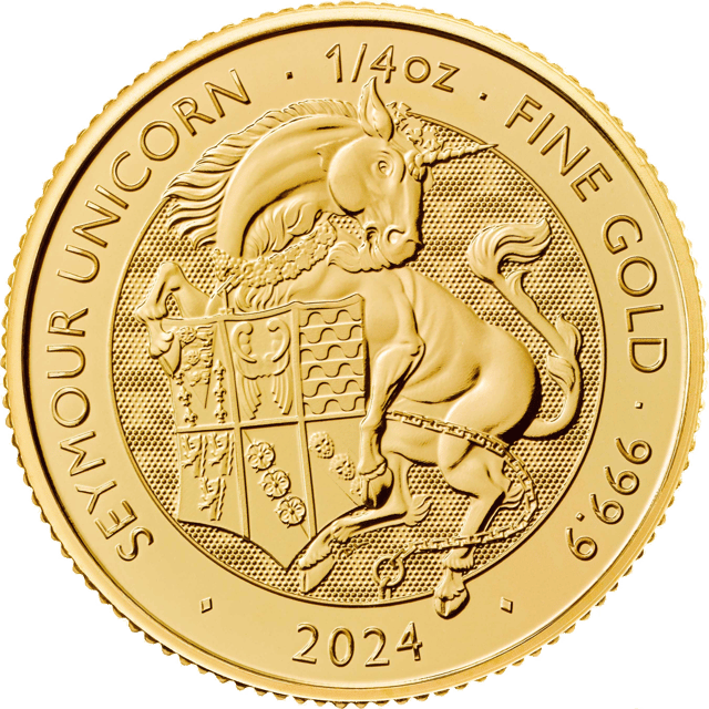 Royal Tudor Beasts 2024, 1/4 troy ounce goud, beeldzijde