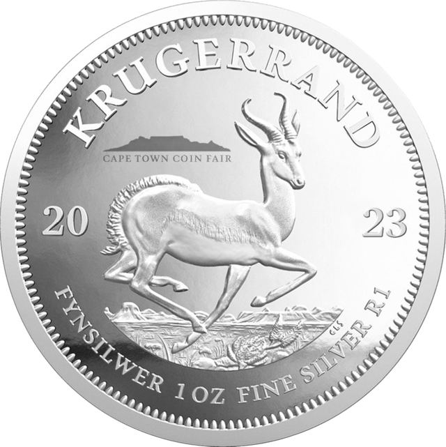 Krügerrand 1 Unze Silber 2023 mit Privy Mark, Springbock-Seite mit dem Zeichen