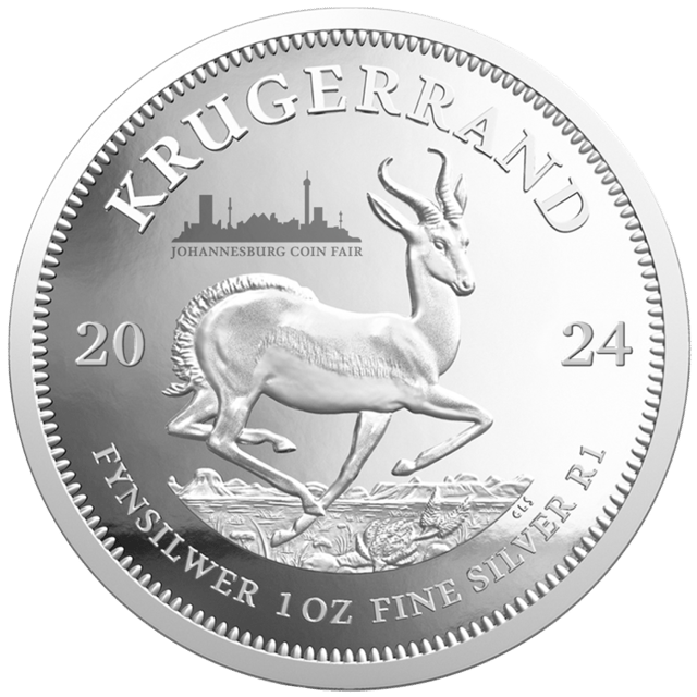 Krügerrand 1 Unze Silber 2024 mit Privy Mark, Springbock-Seite mit dem Zeichen