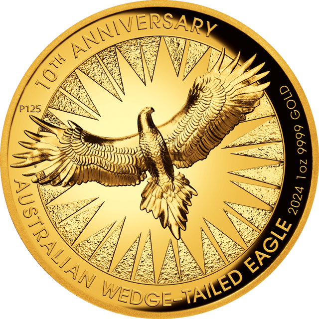 Wedge-Tailed Eagle 2024, 1 onza de oro, lado del motivo