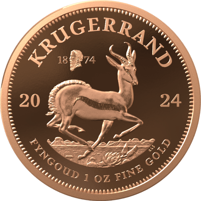 Krugerrand 1 ounce gold 2024 with Privy Mark, springbok side with the sign
