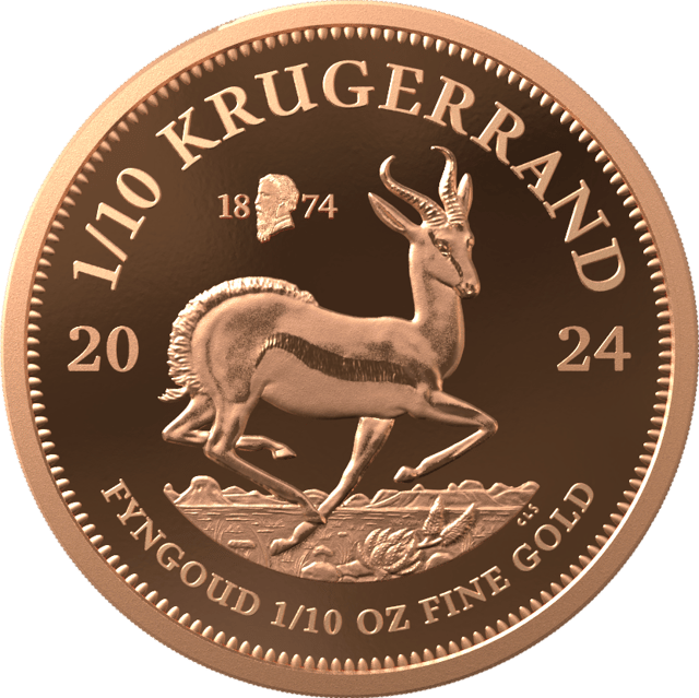 Krugerrand 1/10 ounce gold 2024 with Privy Mark, springbok side with the sign