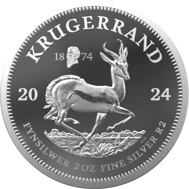 Krugerrand 2 ounces silver 2024 with Privy Mark, springbok side with the sign